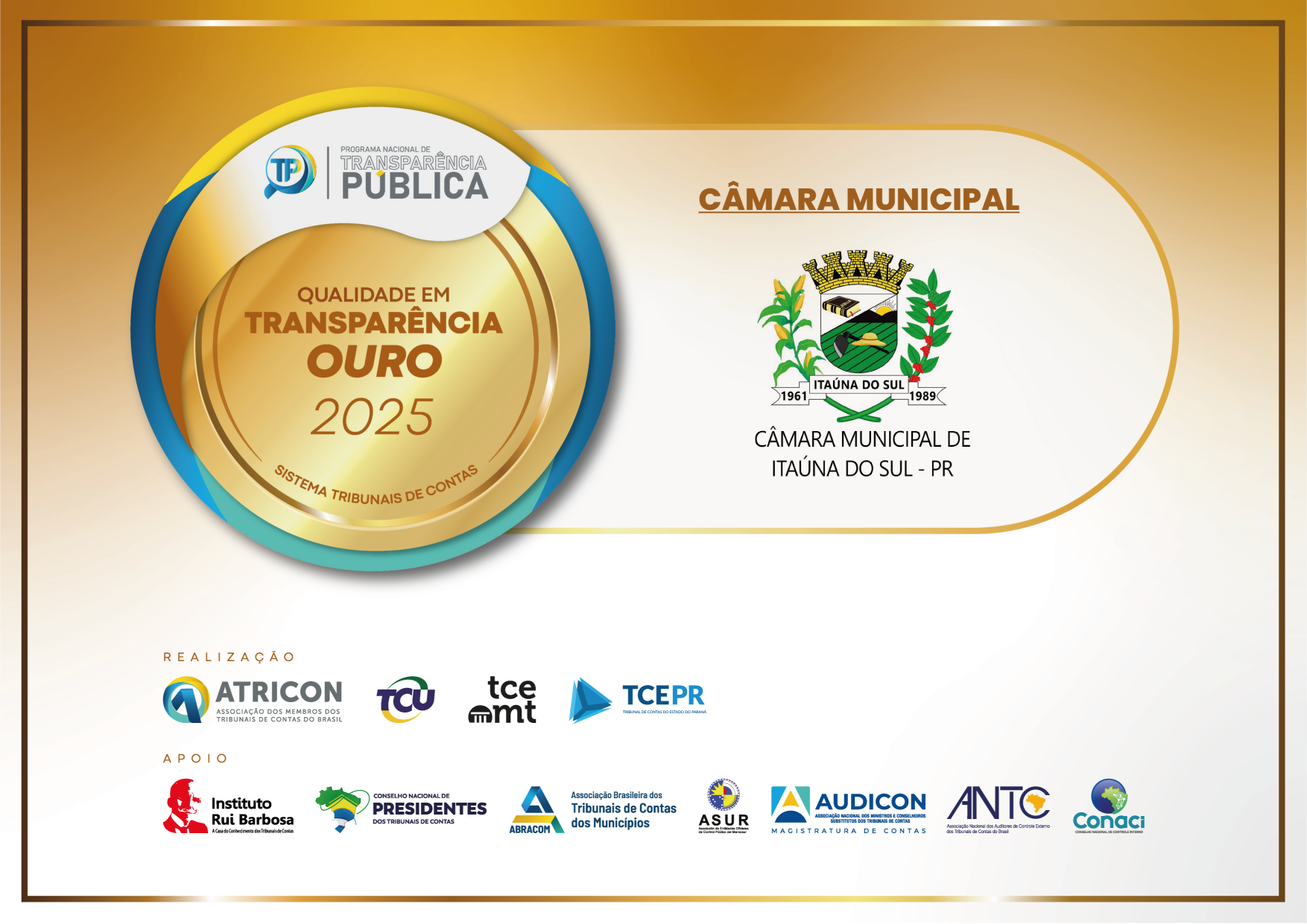 Certificado de qualidade em transparência OURO - PNTP 2025